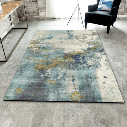 Green Parlour Rug Industrial Abstract Rug Polyester Machine Washable Anti-Slip Backing Carpet