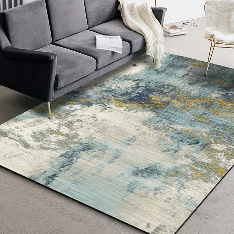 Green Parlour Rug Industrial Abstract Rug Polyester Machine Washable Anti-Slip Backing Carpet