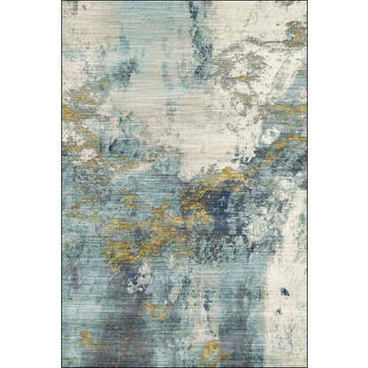 Green Parlour Rug Industrial Abstract Rug Polyester Machine Washable Anti-Slip Backing Carpet