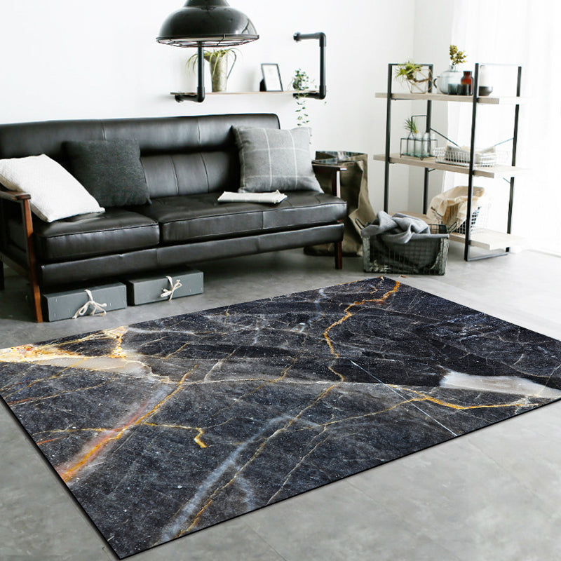 Black Living Room Rug Modernism Marble Surface Pattern Rug Polyester Machine Washable Non-Slip Backing Carpet - Black - Clearhalo - 'Area Rug' - 'Rug' - 1869322