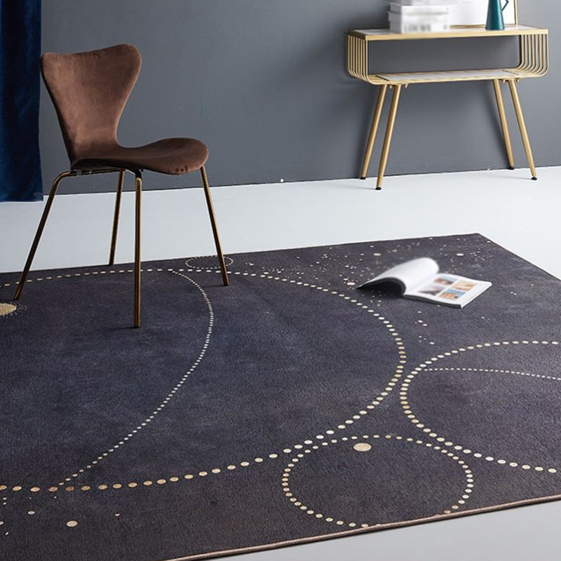 Creative Geometric Rug Black and Brown Minimalist Rug Chenille Pet Friendly Washable Non-Slip Area Rug for Bed - view 2