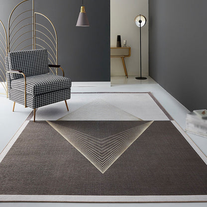 Creative Geometric Rug Black and Brown Minimalist Rug Chenille Pet Friendly Washable Non-Slip Area Rug for Bedroom