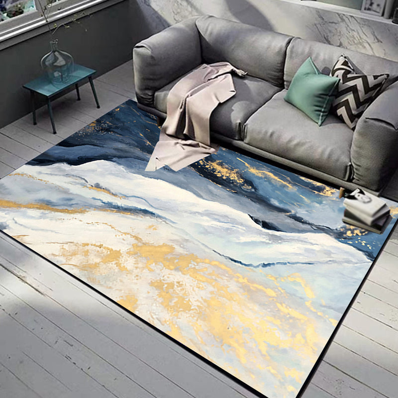 Modern Decoration Rug Blue Watercolor Pattern Rug Polypropylene Washable Non-Slip Pet Friendly Area Rug - Blue - Clearhalo - 'Area Rug' - 'Rug' - 1869495