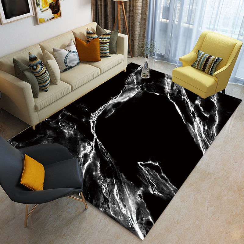 Casual Abstract Rug Black and White Modernist Area Rug Polyester Anti-Slip Pet Friendly Washable Rug for Living Room