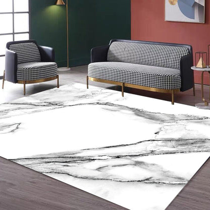 Casual Abstract Rug Black and White Modernist Area Rug Polyester Anti-Slip Pet Friendly Washable Rug for Living Room