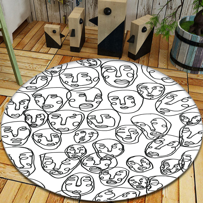 Modernism Face Pattern Rug White Polypropylene Carpet Anti-Slip Backing Pet Friendly Washable Rug for Decoration - Clearhalo - 'Area Rug' - 'Rug' - 1869595