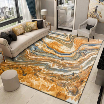 Simple Industrial Rug Polyester Swirl Striped Pattern Carpet Washable  Non-Slip Backing Pet Friendly Area Rug for Bedroom