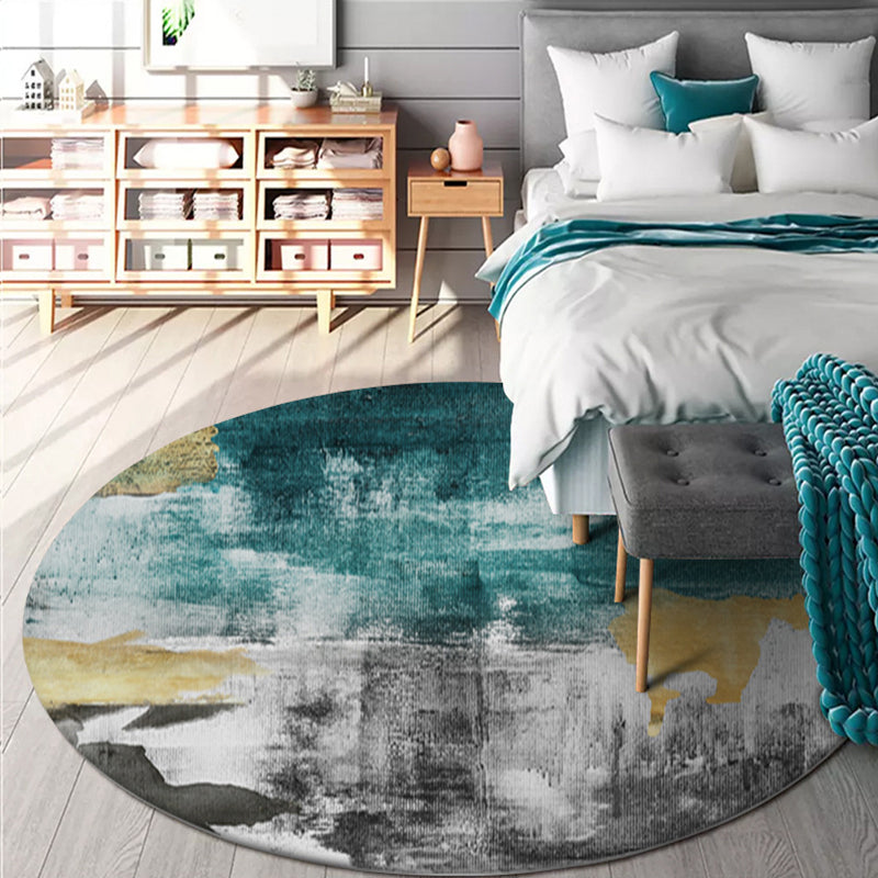 Industrial Abstract Rug Blue Polyester Carpet Anti-Slip Pet Friendly Washable Rug for Home - view 3