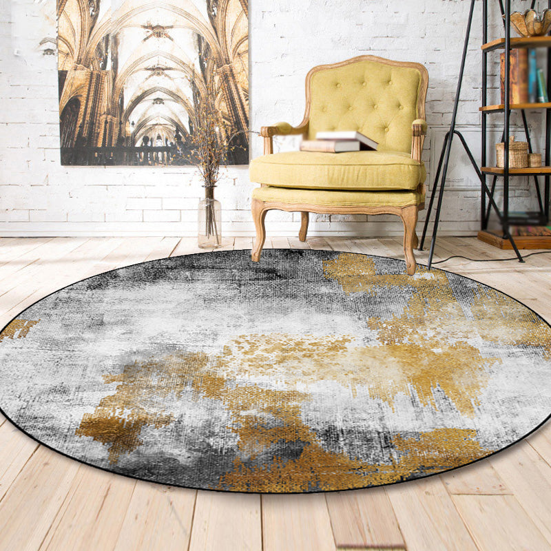 Industrial Living Room Rug Grey Abstract Rug Synthetics Washable Non-Slip Pet Friendly Area Rug