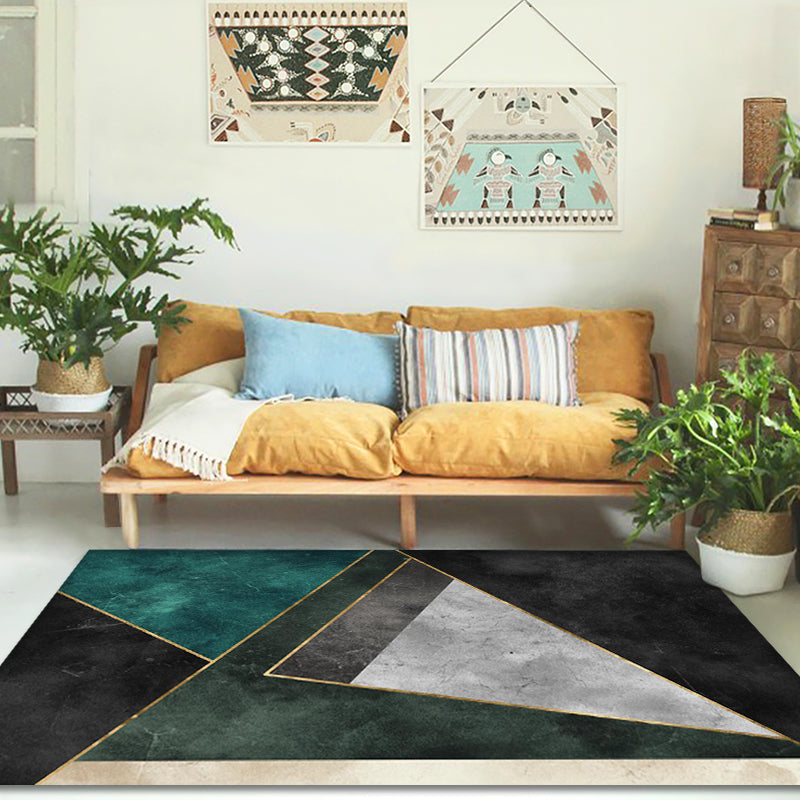 Nordic Parlor Rug Green Geometric Pattern Rug Polypropylene Washable Non-Slip Pet Friendly Carpet