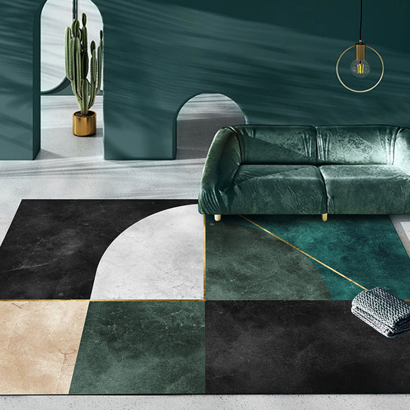 Nordic Parlor Rug Green Geometric Pattern Rug Polypropylene Washable Non-Slip Pet Friendly Carpet - view 4