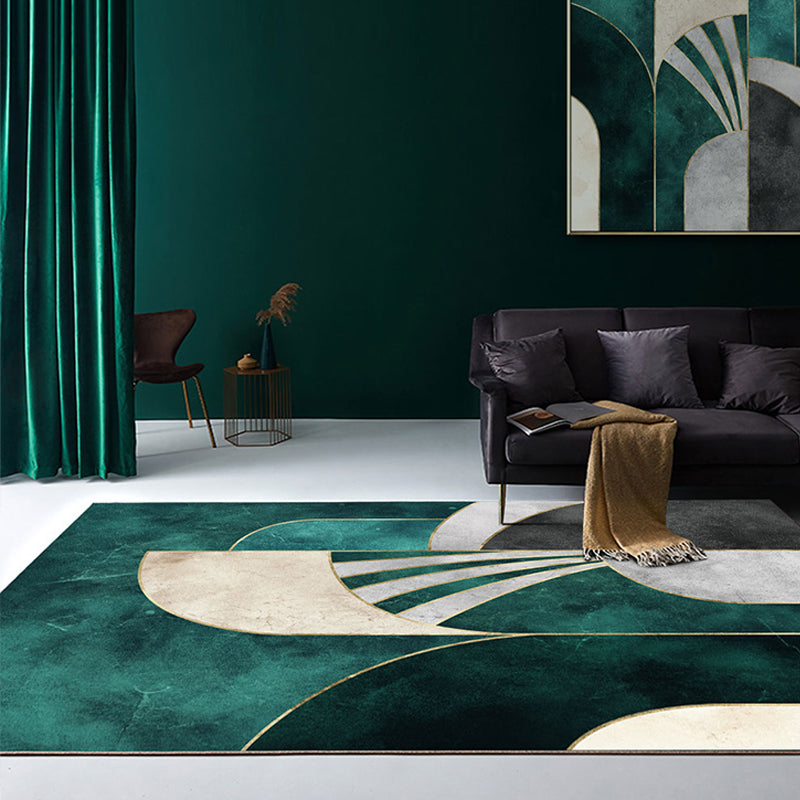 Nordic Parlor Rug Green Geometric Pattern Rug Polypropylene Washable Non-Slip Pet Friendly Carpet - view 2