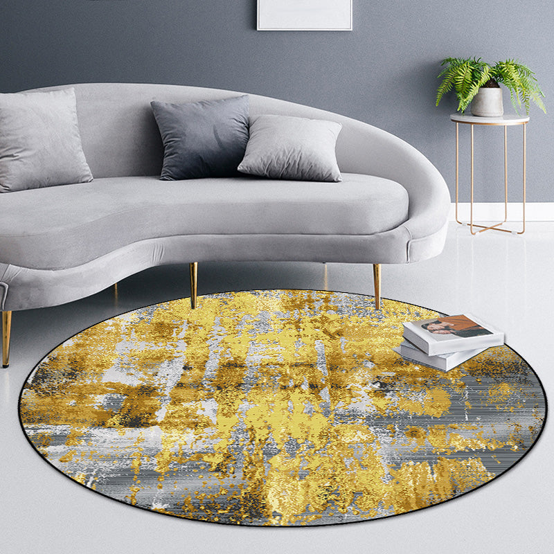 Industrial Abstract Rug Gold Polyester Carpet Anti-Slip Pet Friendly Washable Rug for Home