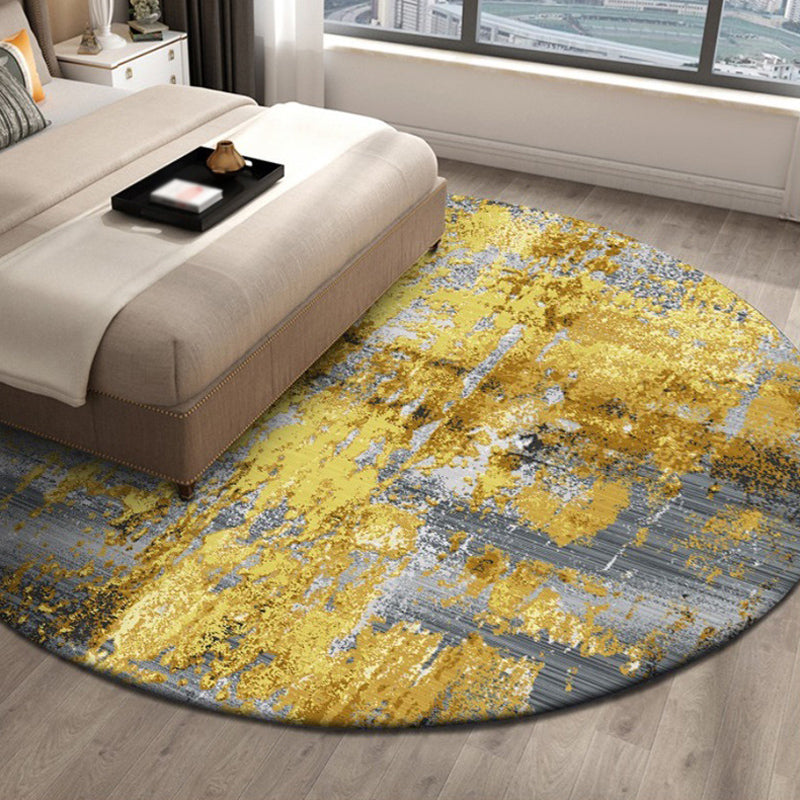 Industrial Abstract Rug Gold Polyester Carpet Anti-Slip Pet Friendly Washable Rug for Home