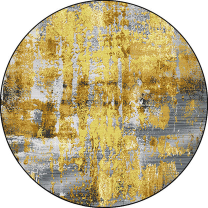 Industrial Abstract Rug Gold Polyester Carpet Anti-Slip Pet Friendly Washable Rug for Home