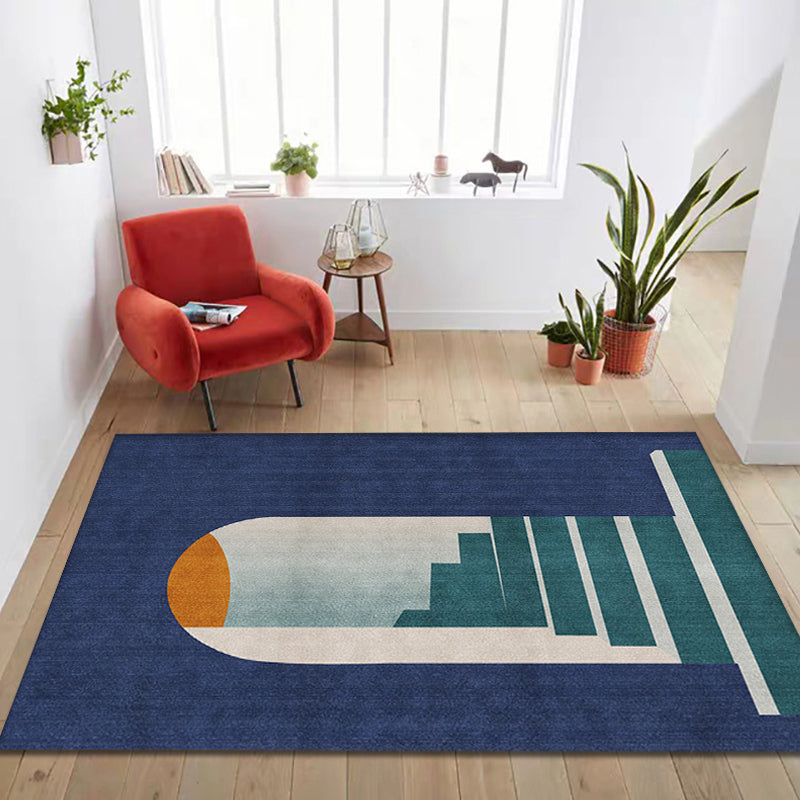 Blue Nordic Rug Polypropylene Door Pattern Rug Pet Friendly Washable Non-Slip Area Rug for Bedroom - Dark Blue - Clearhalo - 'Area Rug' - 'Rug' - 1870185