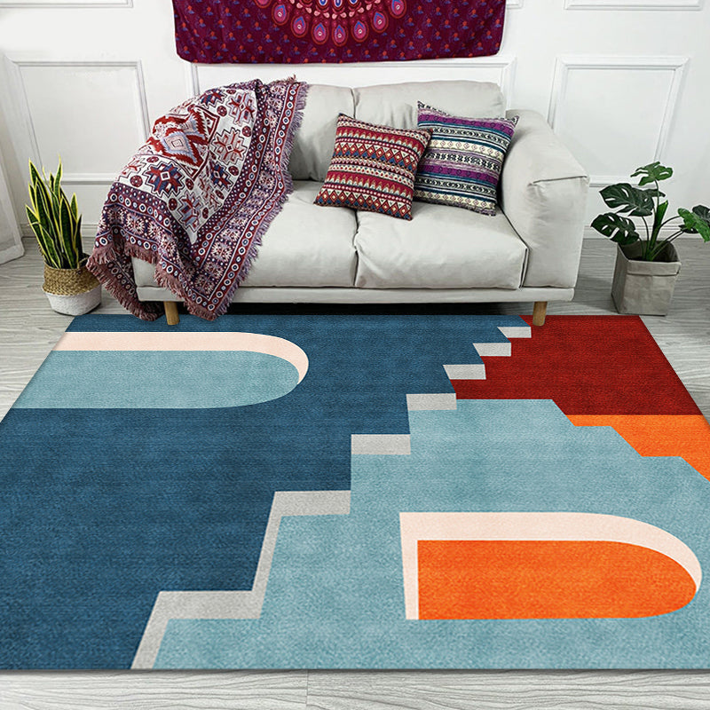 Blue Nordic Rug Polypropylene Door Pattern Rug Pet Friendly Washable Non-Slip Area Rug for Bedroom - Aqua - Clearhalo - 'Area Rug' - 'Rug' - 1870193