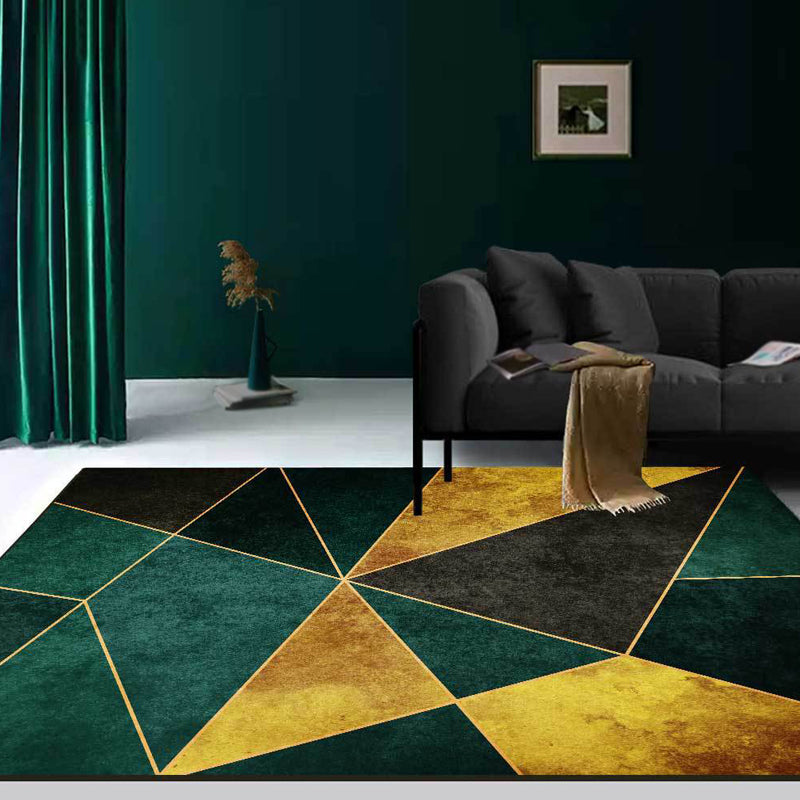 Green Nordic Rug Synthetics Geometric Pattern Rug Pet Friendly Washable Non-Slip Area Rug for Parlour - view 3