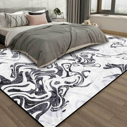 Black and White Study Rug Modernism Abstract Rug Polyester Machine Washable Non-Slip Backing Carpet - Black - Clearhalo - 'Area Rug' - 'Rug' - 1870441