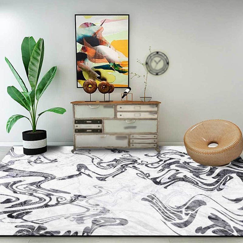 Black and White Study Rug Modernism Abstract Rug Polyester Machine Washable Non-Slip Backing Carpet - Clearhalo - 'Area Rug' - 'Rug' - 1870442