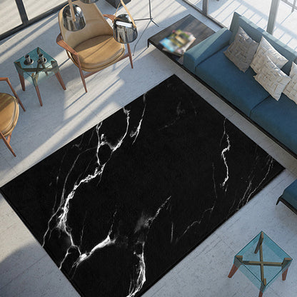 Contemporary Abstract Rug Black and White Synthetics Carpet Anti-Slip Pet Friendly Washable Rug for Decoration