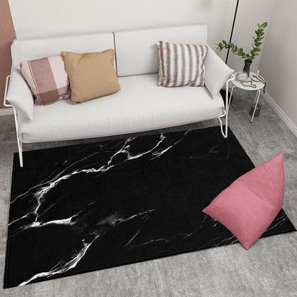 Contemporary Abstract Rug Black and White Synthetics Carpet Anti-Slip Pet Friendly Washable Rug for Decoration