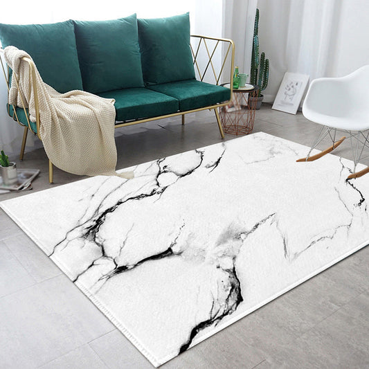 Contemporary Abstract Rug Black and White Synthetics Carpet Anti-Slip Pet Friendly Washable Rug for Decoration