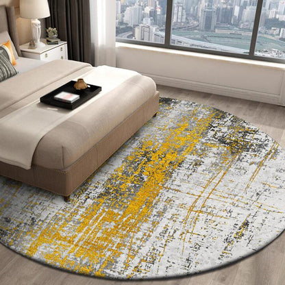 Yellow Industrial Rug Polyester Abstract Rug Pet Friendly Washable Non-Slip Area Rug for Bedroom