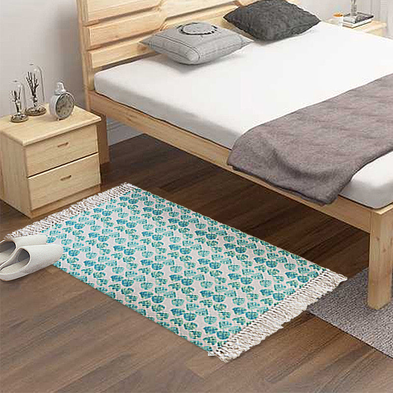 Tropical Leaf Pattern Rug Green Cotton Rug Non-Slip Pet Friendly Washable Carpet for Living Room Green Clearhalo 'Area Rug' 'Rug' 1870523