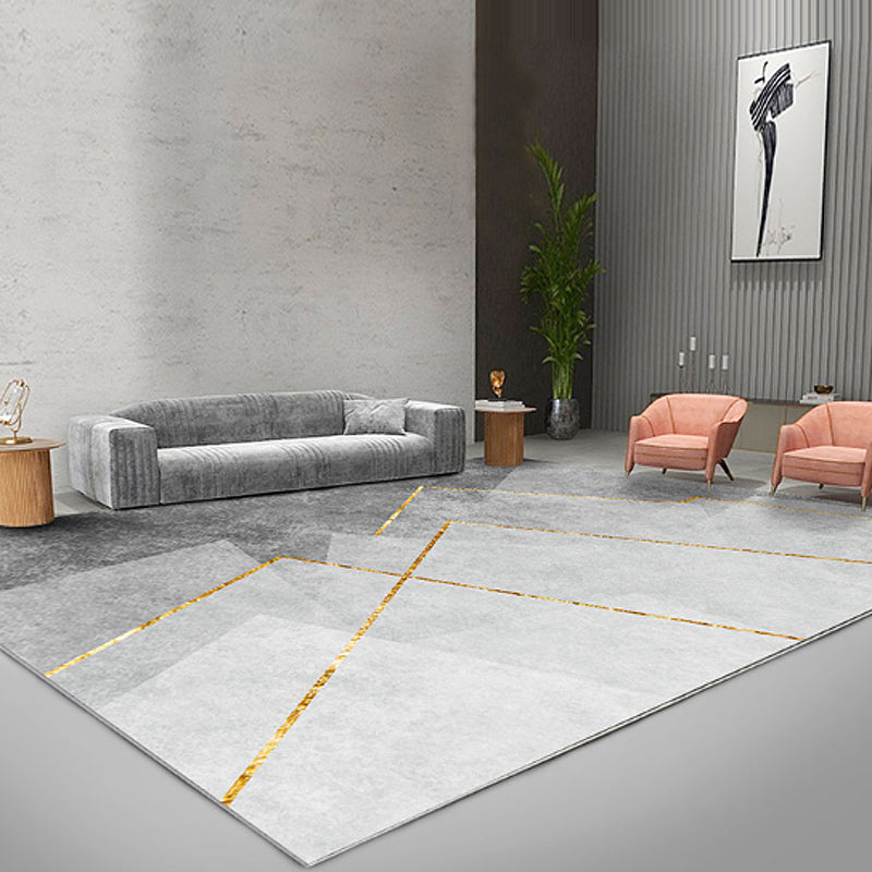 Grey Geometrical Pattern Area Rug with Stripe Synthetics Modernist Rug Washable Anti-Slip Backing Rug for Parl - view 4