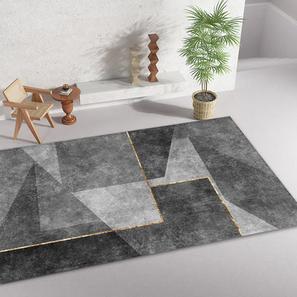 Grey Geometrical Pattern Area Rug with Stripe Synthetics Modernist Rug Washable Anti-Slip Backing Rug for Parlor