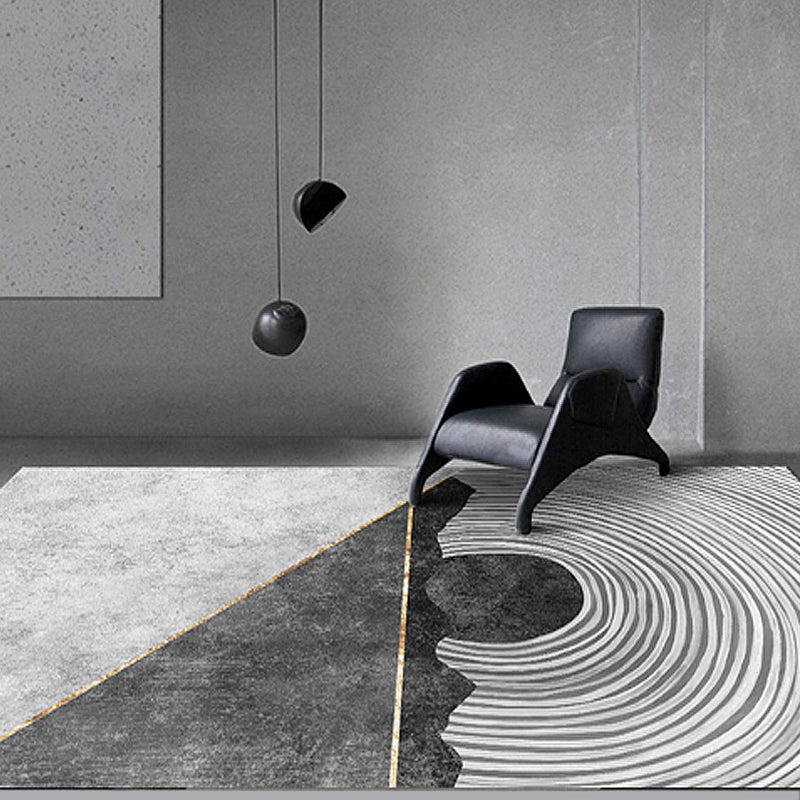 Grey Geometrical Pattern Area Rug with Stripe Synthetics Modernist Rug Washable Anti-Slip Backing Rug for Parl - view 6