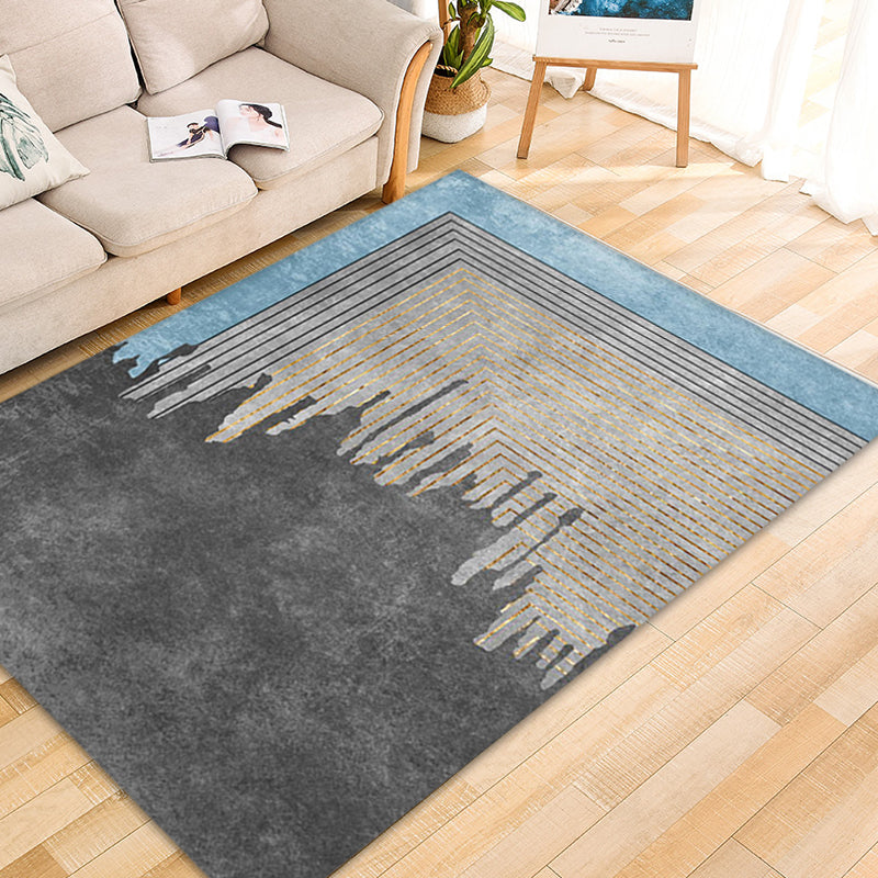 Grey Geometrical Pattern Area Rug with Stripe Synthetics Modernist Rug Washable Anti-Slip Backing Rug for Parl - view 3