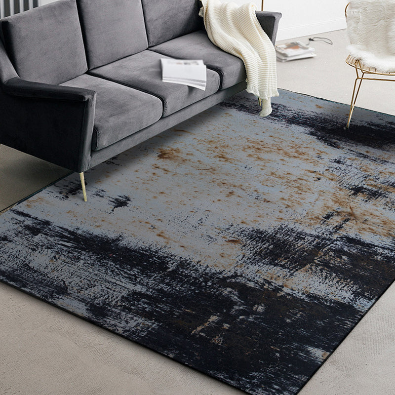 Dark Grey Industrial Rug Polyester Abstract Pattern Rug Pet Friendly Anti-Slip Washable Area Rug for Living Room