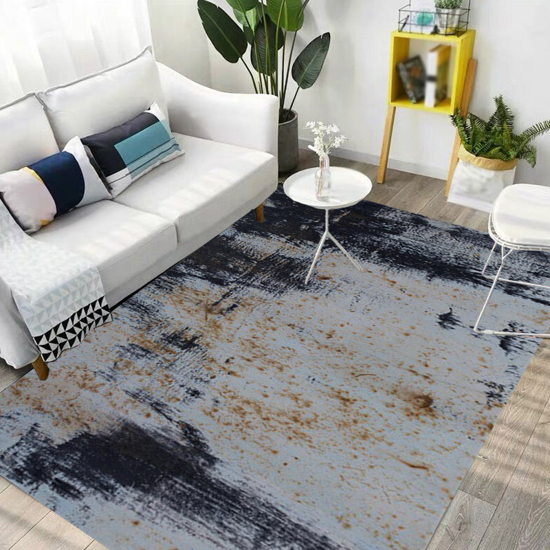 Dark Grey Industrial Rug Polyester Abstract Pattern Rug Pet Friendly Anti-Slip Washable Area Rug for Living Room