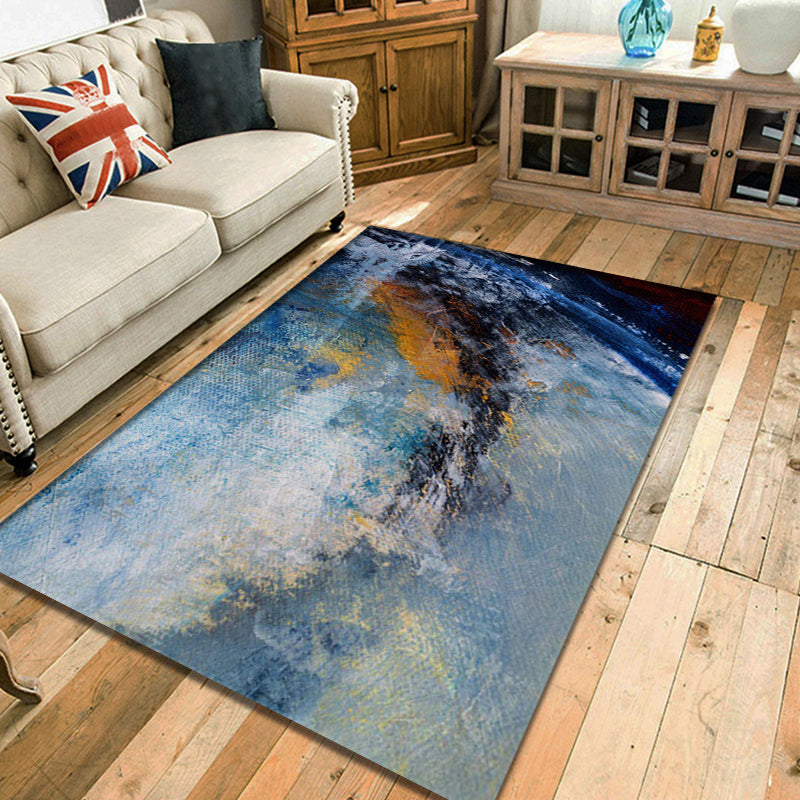 Multi-Color Living Room Rug Modernism Brushstroke Pattern Rug Polyester Machine Washable Non-Slip Backing Carpet - Blue - Clearhalo - 'Area Rug' - 'Rug' - 1897266