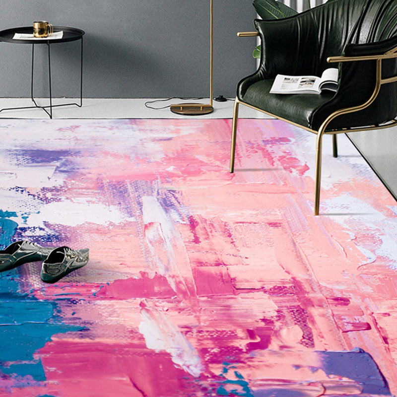 Multi-Color Living Room Rug Modernism Brushstroke Pattern Rug Polyester Machine Washable Non-Slip Backing Carpet - Pink - Clearhalo - 'Area Rug' - 'Rug' - 1897268