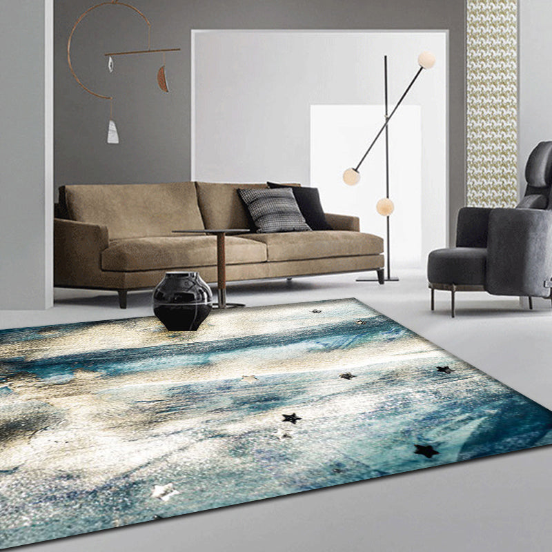 Minimalist Abstract Star Pattern Rug Blue Polyester Carpet Anti-Slip Pet Friendly Washable Indoor Rug for Decoration - Sky Blue - Clearhalo - 'Area Rug' - 'Rug' - 1897280