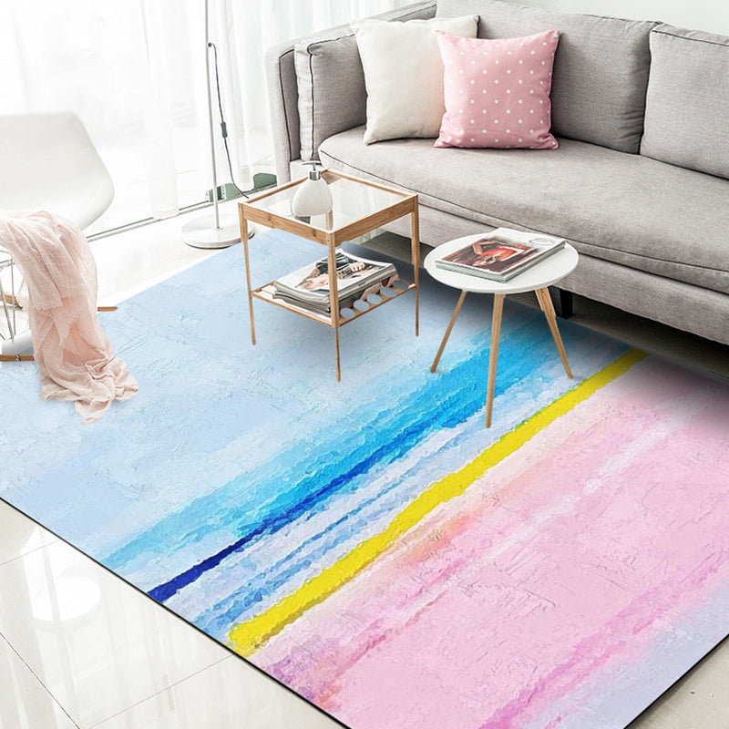 Modernist Parlour Rug Blue and Pink Abstract Rug Polyester Washable Non-Slip Pet Friendly Area Rug - Blue - Clearhalo - 'Area Rug' - 'Rug' - 1897283