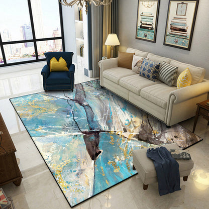 Aesthetic Abstract Watercolor Pattern Rug Blue Simplicity Rug Polyester Washable Non-Slip Pet Friendly Area Rug for Parlour - Blue - Clearhalo - 'Area Rug' - 'Rug' - 1897299