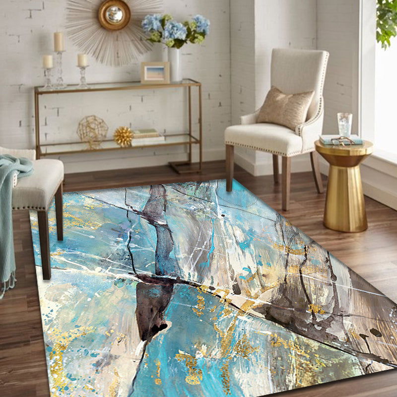 Aesthetic Abstract Watercolor Pattern Rug Blue Simplicity Rug Polyester Washable Non-Slip Pet Friendly Area Rug for Parlour - Clearhalo - 'Area Rug' - 'Rug' - 1897300