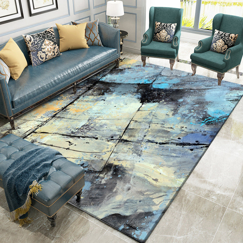 Aesthetic Abstract Watercolor Pattern Rug Blue Simplicity Rug Polyester Washable Non-Slip Pet Friendly Area Rug for Parlour - Dark Blue - Clearhalo - 'Area Rug' - 'Rug' - 1897307