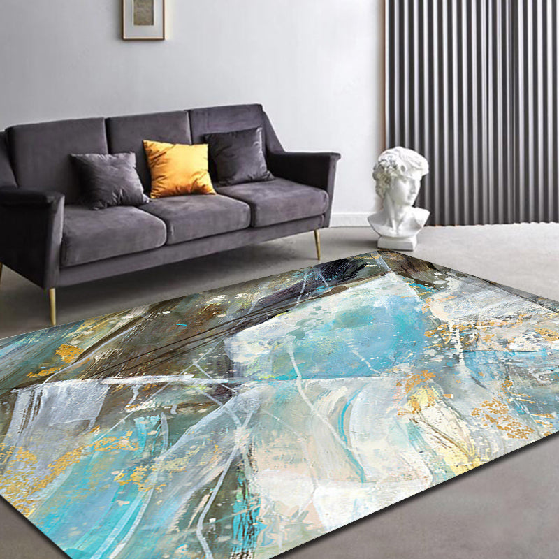 Aesthetic Abstract Watercolor Pattern Rug Blue Simplicity Rug Polyester Washable Non-Slip Pet Friendly Area Rug for Parlour - Clearhalo - 'Area Rug' - 'Rug' - 1897311