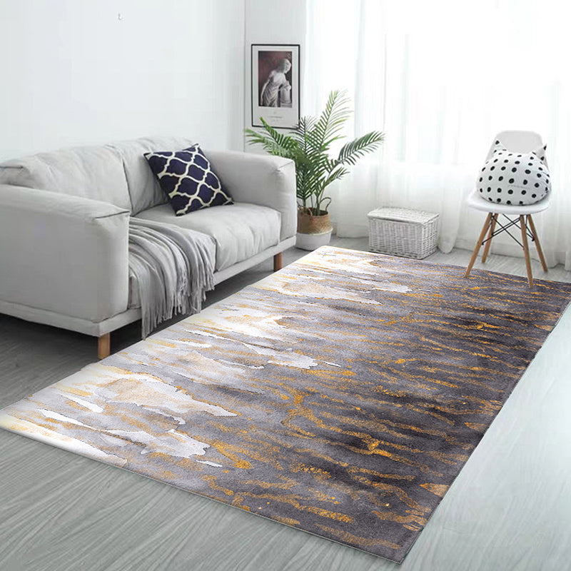 Grey Bedroom Rug Modernism Abstract Rug Polyester Machine Washable Non-Slip Backing Area Carpet