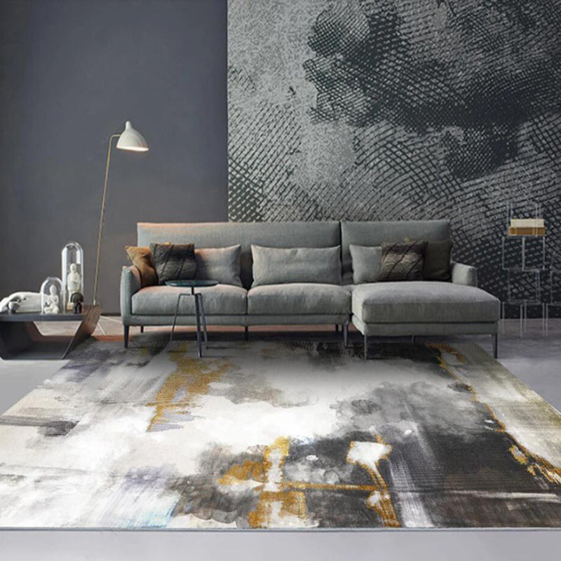 Funky Abstract Watercolor Pattern Rug Black Simplicity Rug Polyester Washable Non-Slip Pet Friendly Area Rug for Parlour