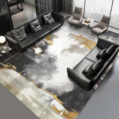 Funky Abstract Watercolor Pattern Rug Black Simplicity Rug Polyester Washable Non-Slip Pet Friendly Area Rug for Parlour