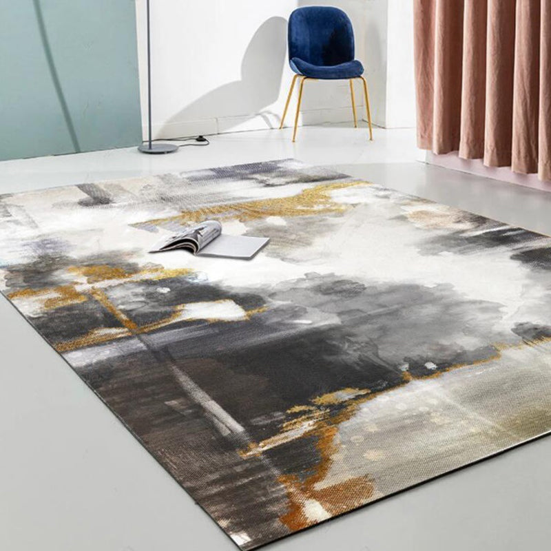 Funky Abstract Watercolor Pattern Rug Black Simplicity Rug Polyester Washable Non-Slip Pet Friendly Area Rug for Parlour