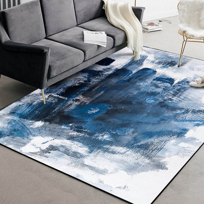 Blue Living Room Rug Modernism Brushstroke Pattern Rug Polyester Machine Washable Non-Slip Backing Carpet - Navy - Clearhalo - 'Area Rug' - 'Rug' - 1897369