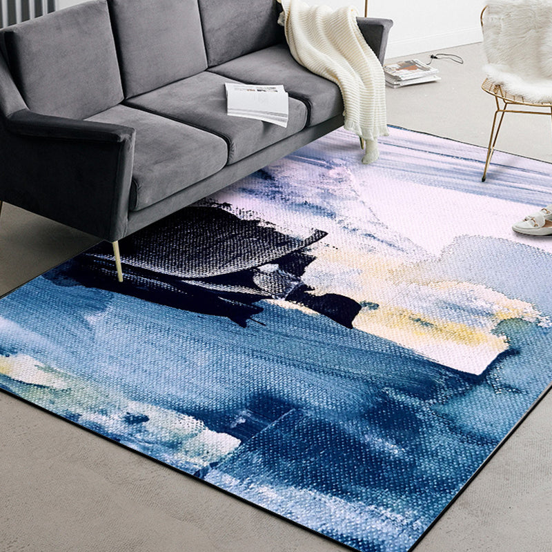 Blue Living Room Rug Modernism Brushstroke Pattern Rug Polyester Machine Washable Non-Slip Backing Carpet - Ocean Blue - Clearhalo - 'Area Rug' - 'Rug' - 1897375