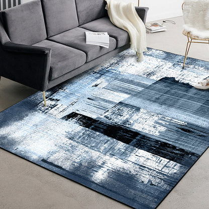 Blue Living Room Rug Modernism Brushstroke Pattern Rug Polyester Machine Washable Non-Slip Backing Carpet - Dark Blue - Clearhalo - 'Area Rug' - 'Rug' - 1897376